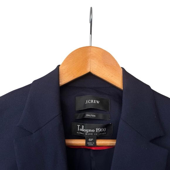 J Crew Dalton Navy Blue Blazer Jacket Tollegno 1900 Italian Wool Petites 6P - Picture 2 of 9